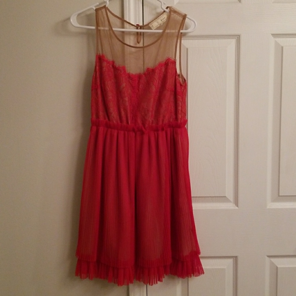 Red illusion neckline cocktail dress